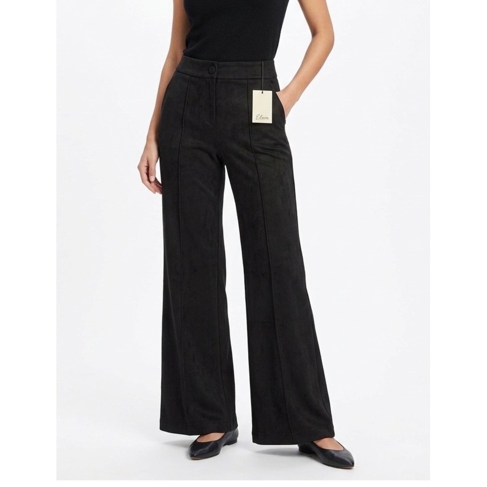 Elan Black Faux Suede Wide Leg Trousers Pintuck Pants SU2334 Women's‎ S small